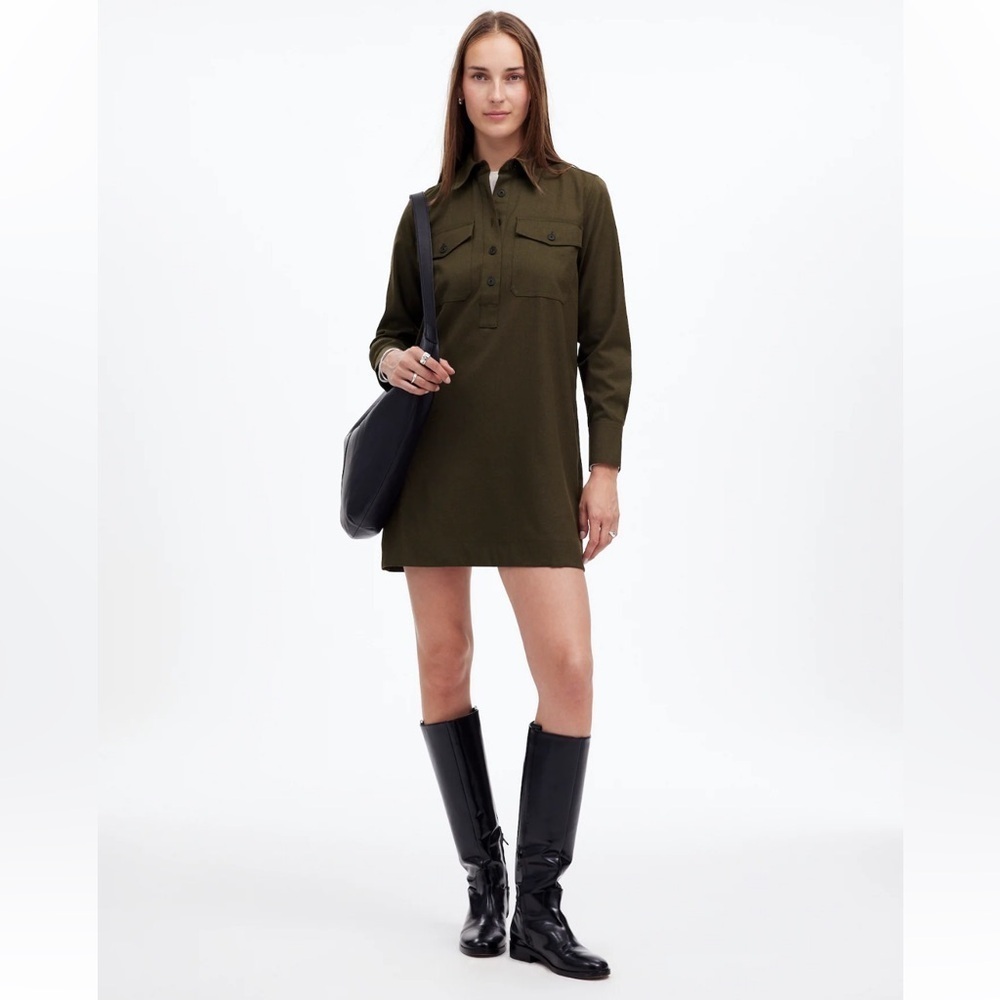 Madewell Button-Up Mini Shirtdress in Dark Olive Menange NEW $128 NT365 Size XS